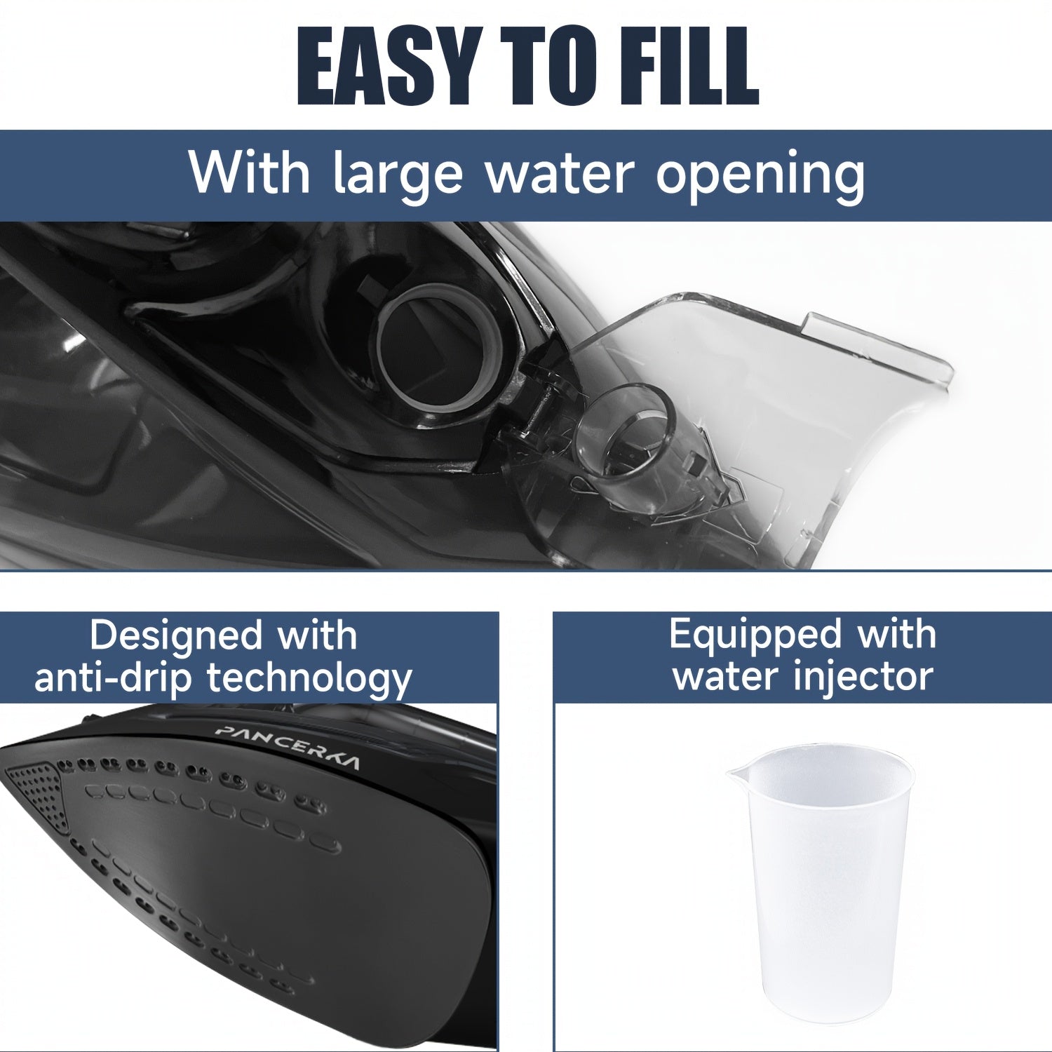 Kiyimlar uchun elektr bug'li temir 1600W O'z-o'zini tozalash, yopishmaydigan taglik