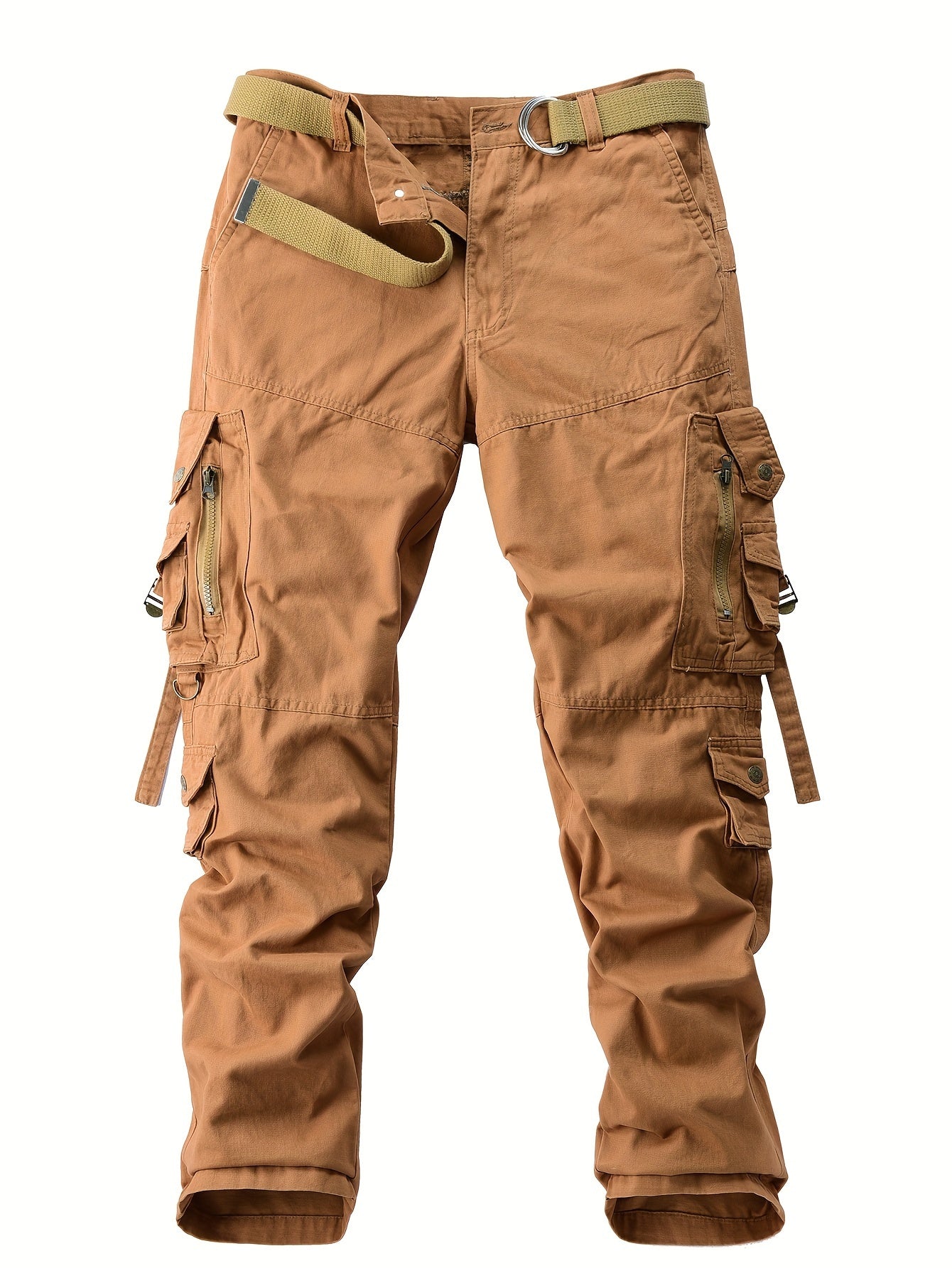 Men's Heavy-Duty Cotton Cargo Pants with Multiple Pockets Zipper Fly Loose Fit All-Season