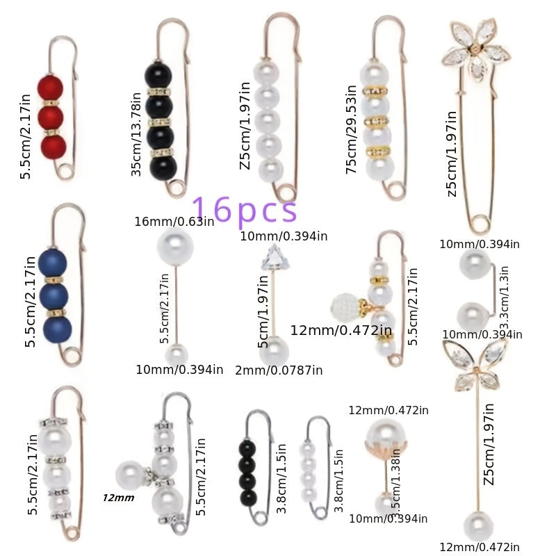 Ladies and Girls Imitation Pearl Brooch with 7-Piece Anti-Exposure Hat Clip Collar Pin