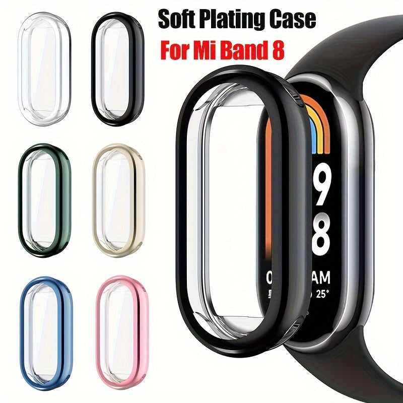 Mi Band 8 Soft TPU Case with Tempered Glass Screen Protector Waterproof Scratch-Resistant Full Coverage Bumper for Running and Sports