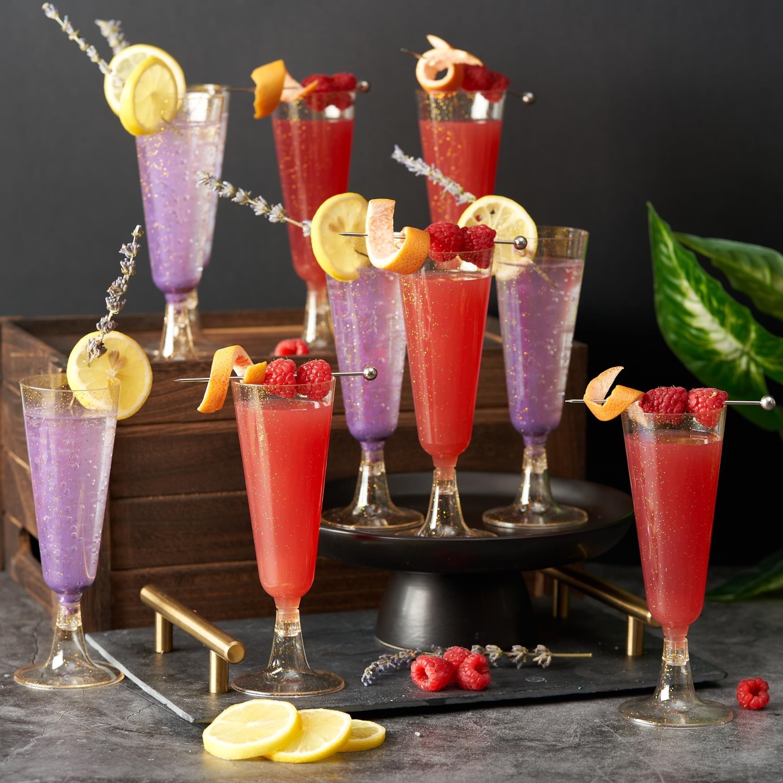 25 Pack Gold Glitter Plastic Champagne Flutes 5oz Eco-Friendly Wedding Party