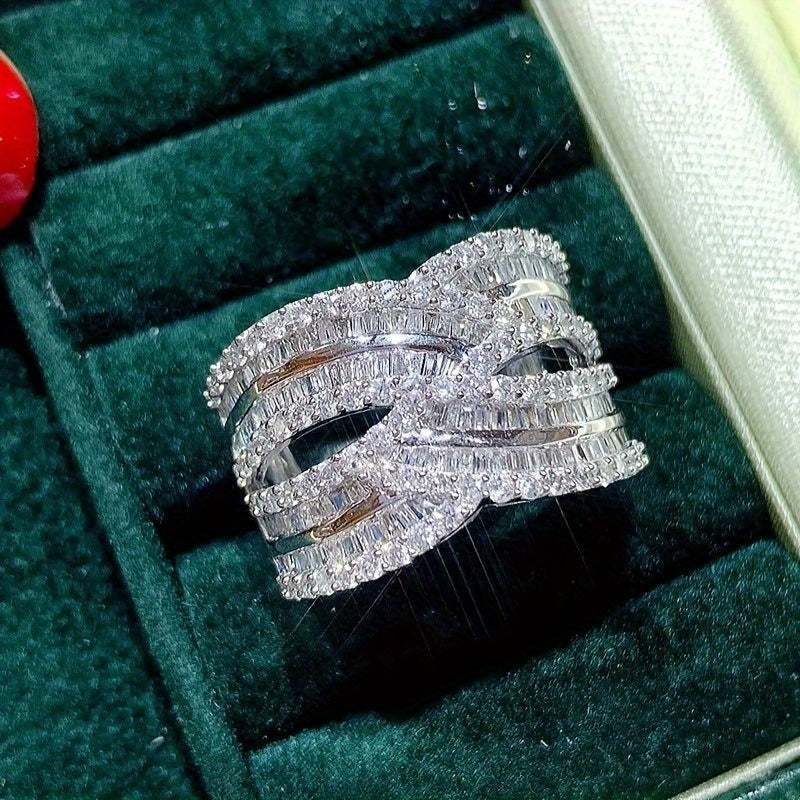 Women's Wide-Faced Zirconia Ring for Weddings and Parties