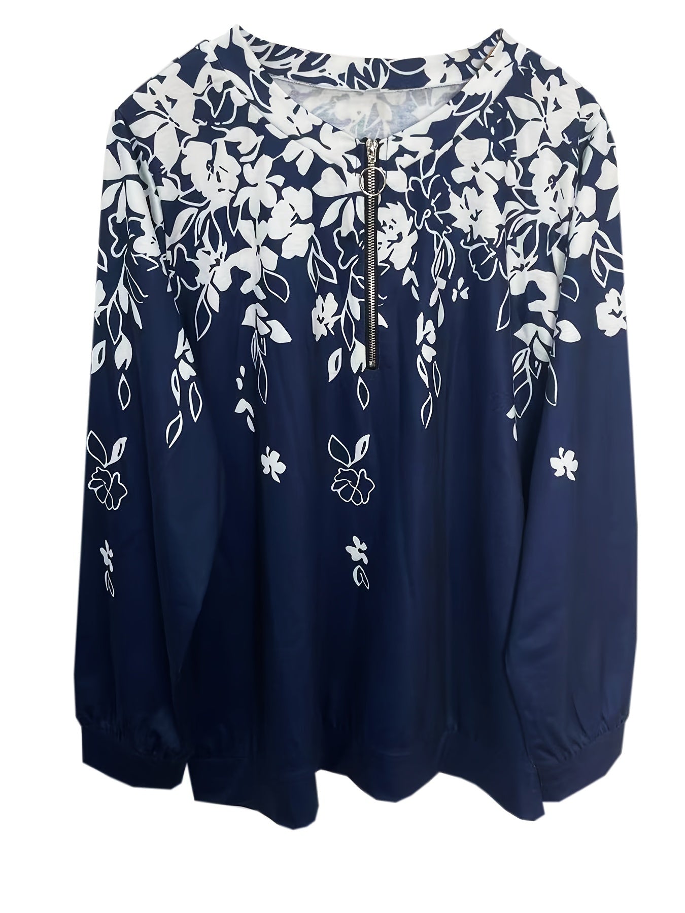 Туника оверсайз с длинным рукавом и цветочным принтом для женщин plus size, с круглым вырезом