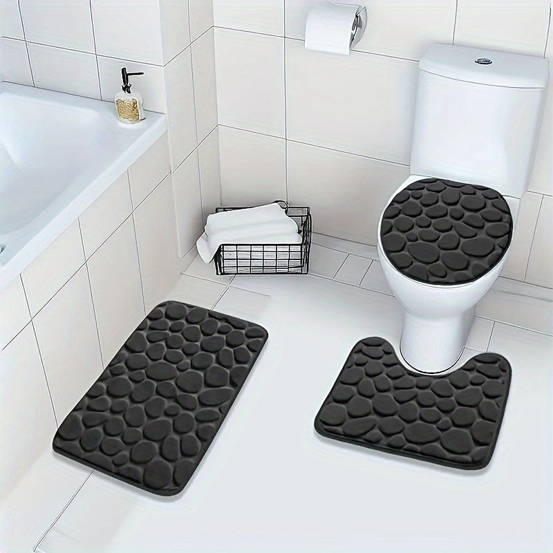 Bathroom Mat Set with Memory Foam Non-Slip Absorbent Geometric Design