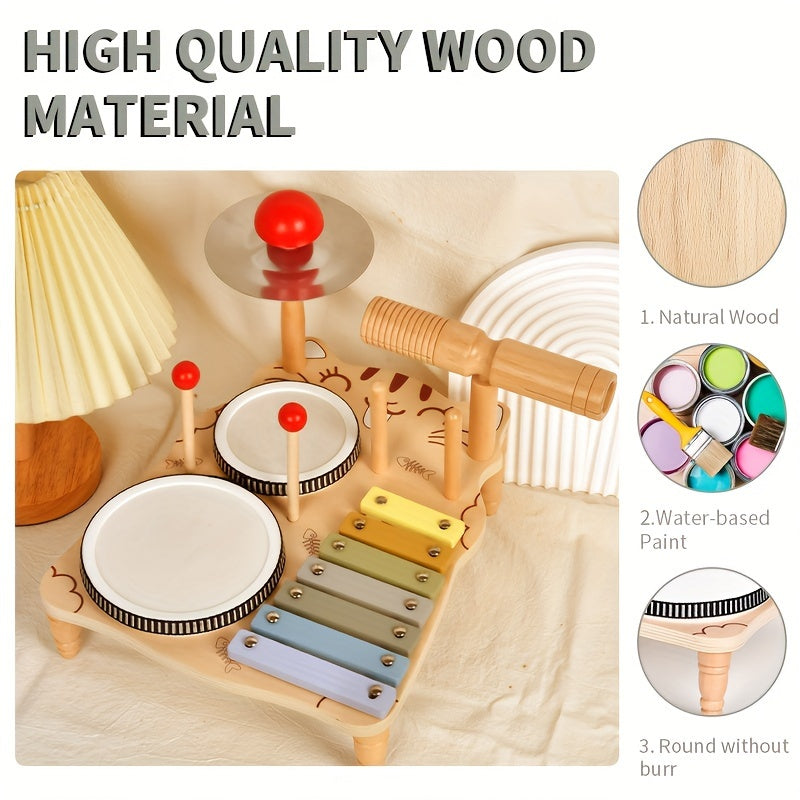 Juego de tambores de percusión de madera para niños a partir de 18 meses instrumento musical educativo aprendizaje sensorial
