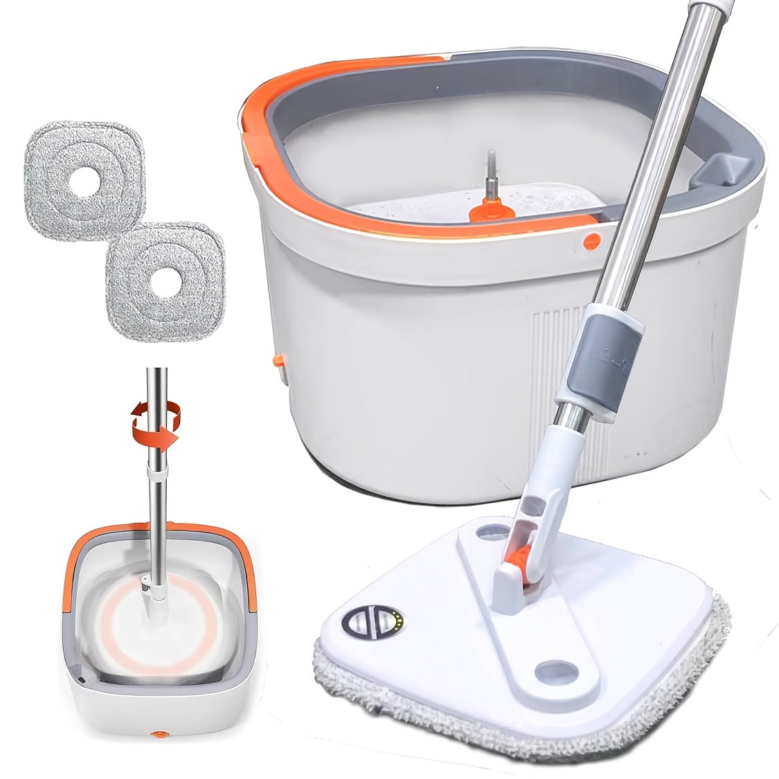 Grey Self-Cleaning Rotating Mop and Bucket Set for Hardwood and Tile Floors