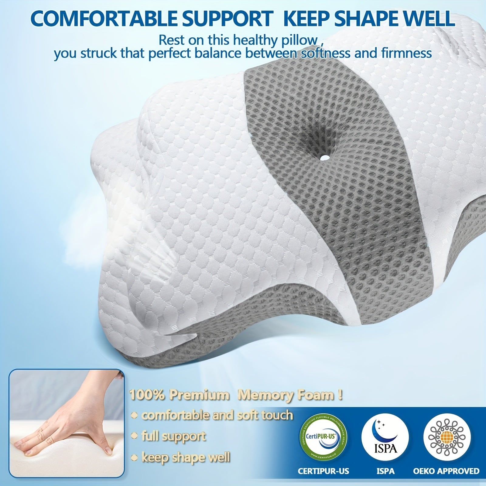 Ergonomic Memory Foam Pillow for Neck Shoulder Support with Ear Piercing Design