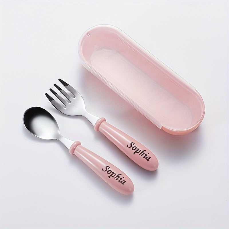 Children's Personalized Tableware Set with Spoon and Fork Storage Box for Kids