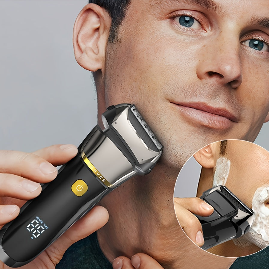 LED displey va yaqin, qulay qirqish uchun pop-up trimmer bilan jihozlangan erkaklar uchun qayta zaryadlanadigan nam/quruq elektr qirqish mashinasi.