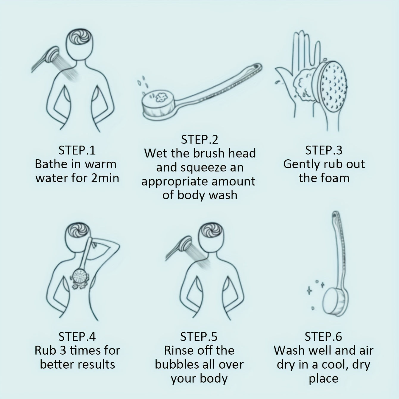 Cepillo de baño suave multicolor para cabello unisex con mango largo, exfoliante corporal dos en uno