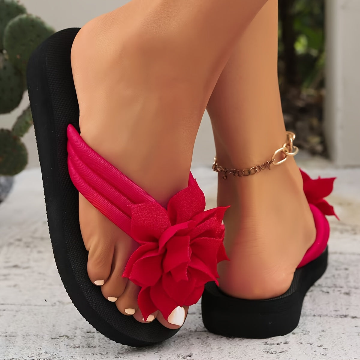 Women's Bohemian Flip Flops Rubber Sandals Pool Beach Casual