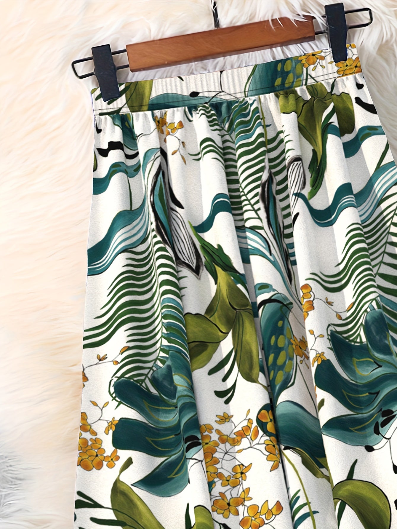 Women's Tropical Print Summer Skirt Lightweight Polyester Elastic Waist Flowy A-Line