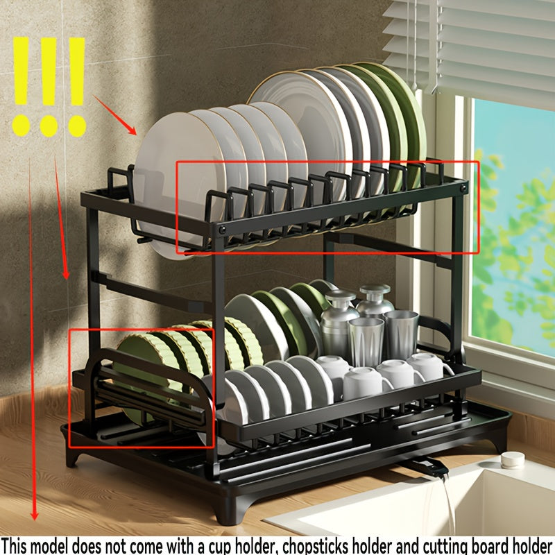 Large Metal 2-Layer Dish Drying Rack with Drain Board and Accessories
