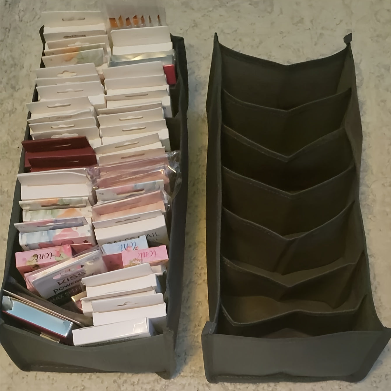 Juego de 4 cestas de almacenamiento de tela no tejida cepillada gris con 7 compartimentos para ropa y organización