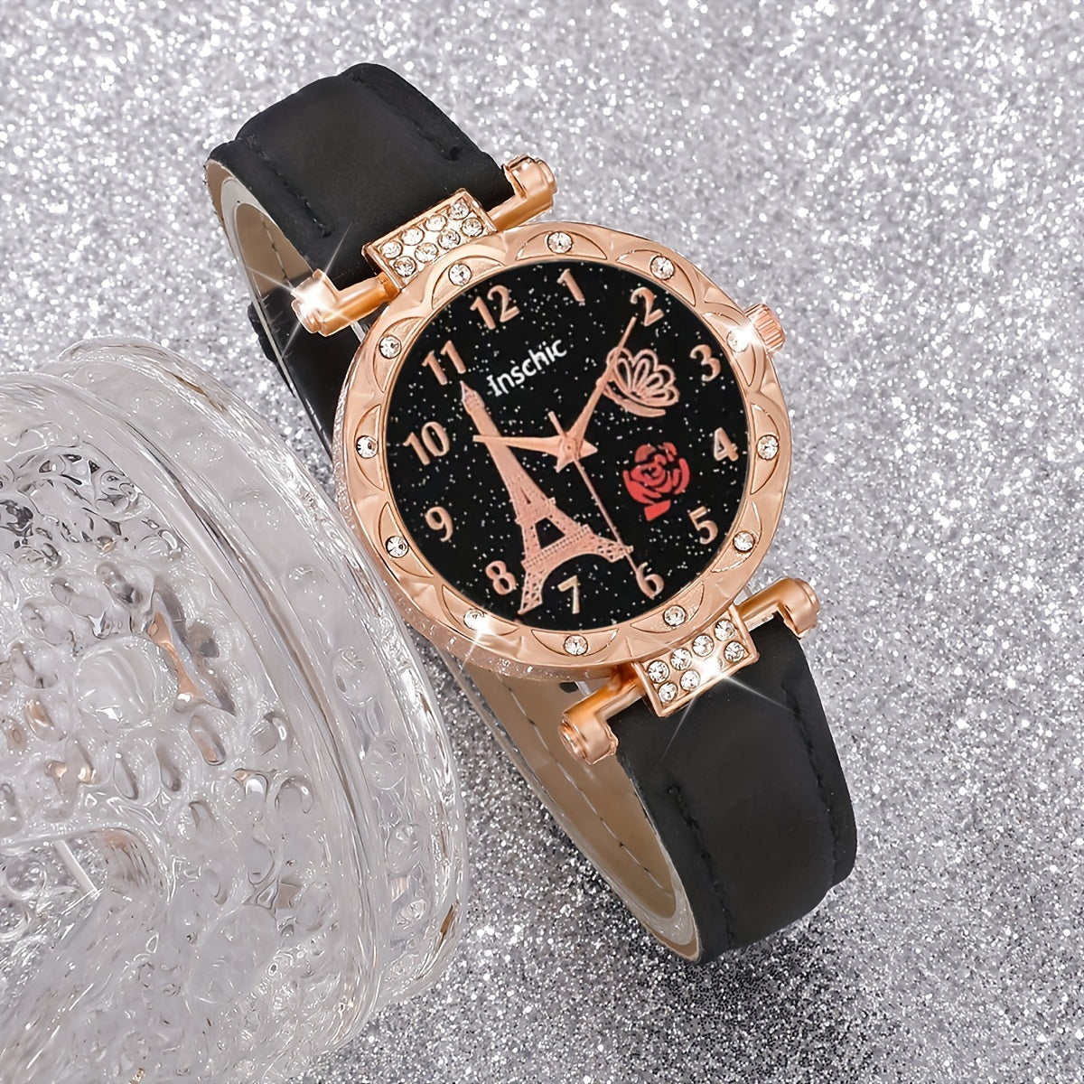 Six Pieces Women's Quartz Watches with PU Leather Wristbands Alloy Pointers Jewelry Gift Set