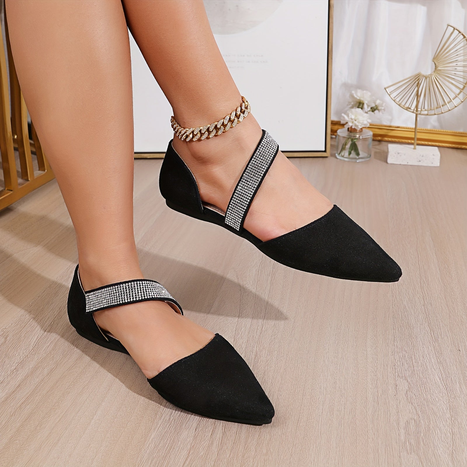 Ayollar uchun nuqtali oyoq kiyimlar, rhinestones bilan, osongina kiyinadigan Mary Jane poyabzal