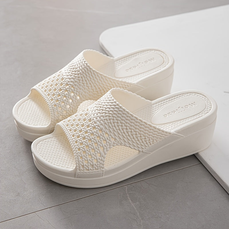 Women's Slip-On Platform Sandals Beige Ivory Chunky Heel Cushioned PVC Non-Slip