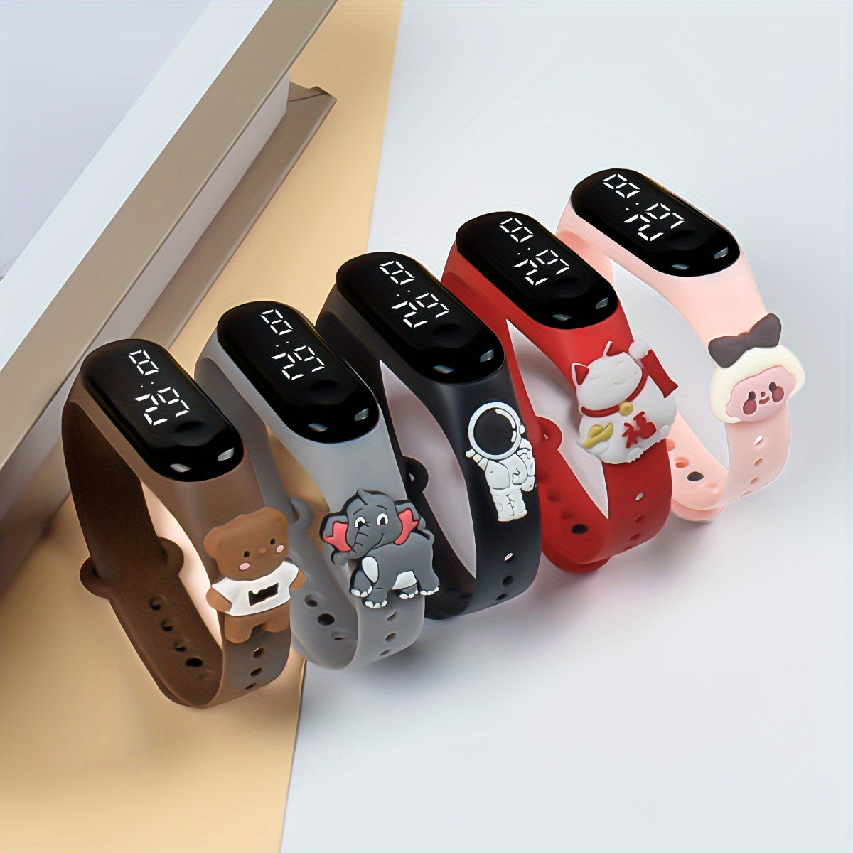 5 dona bolalar raqamli soatlari LED tegish ekran bilan, multfilm charms, rang-barang TPU taqiladigan bandlar