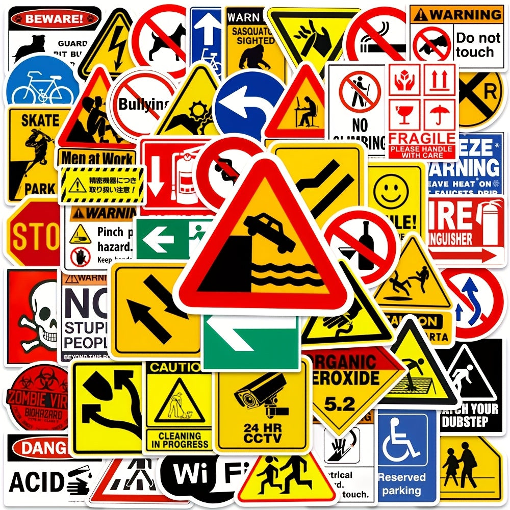 50pcs Warning Signs Cartoon Graffiti Stickers Car Decoration Road Signs