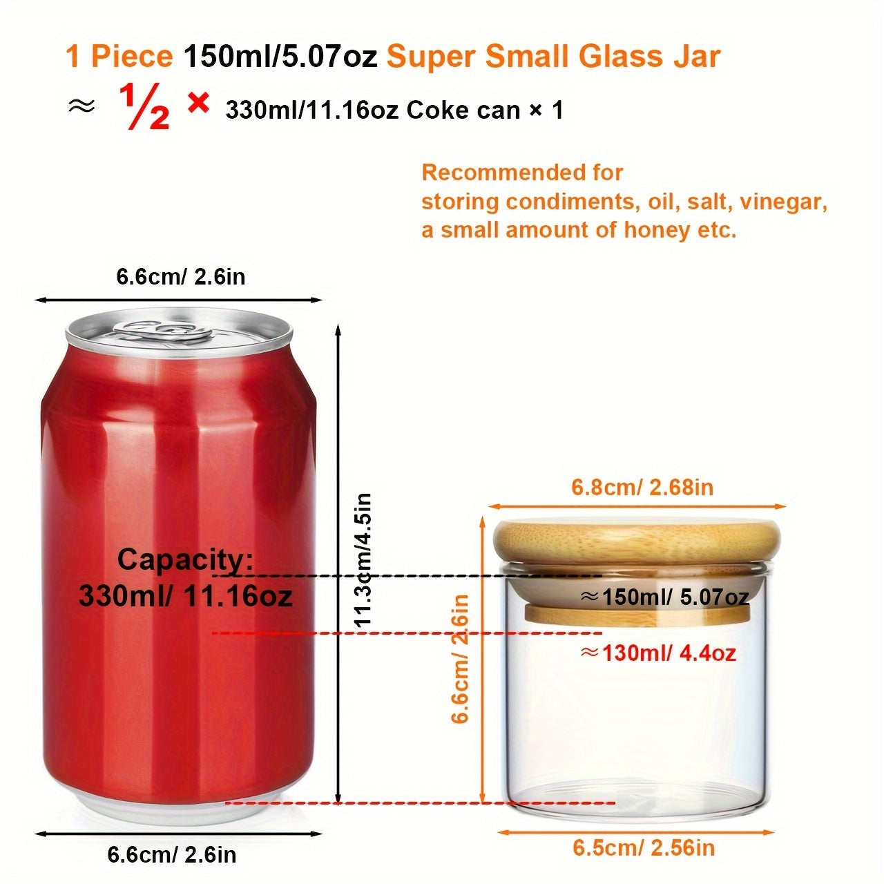 Mini Food Storage Container 5oz Glass Jar with Bamboo Lid for Herbs Sugar Salt Coffee