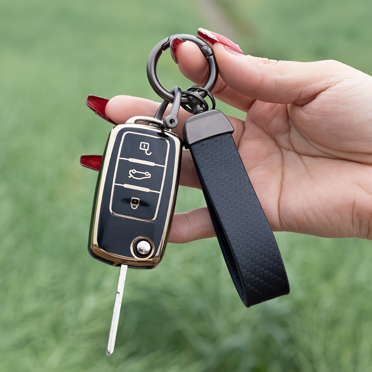 Soft Shell TPU Key Bag With Leather Rope Key Chain Car Key Set