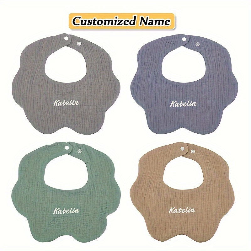 Set of 4 Children's Absorbent Cotton Bibs with Custom Name Option for Kids