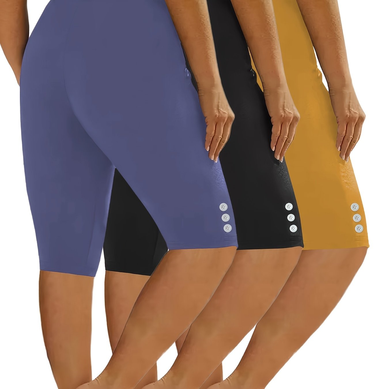 Women's High-Waisted Stretchy Workout Shorts Set, Solid Color, Gym Yoga Casual