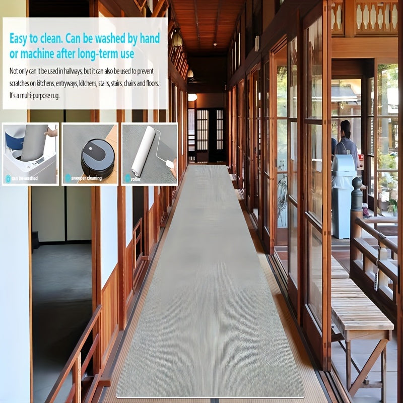 Dark Gray Striped Runner Mat Non-Slip Stain-Resistant Machine Washable