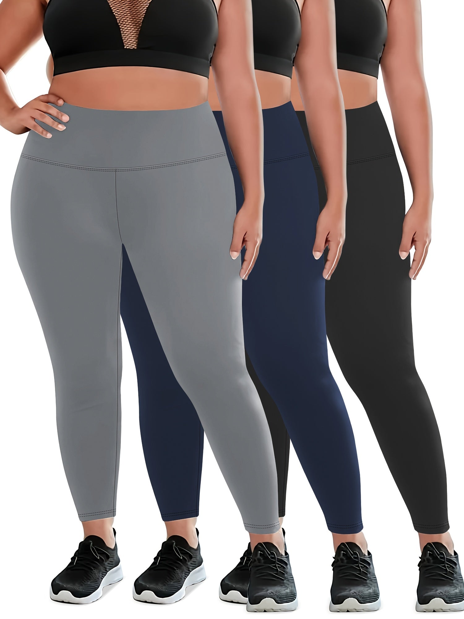 Leggings de yoga de cintura alta y control de abdomen para mujer, pack de 3, negro, azul y teal