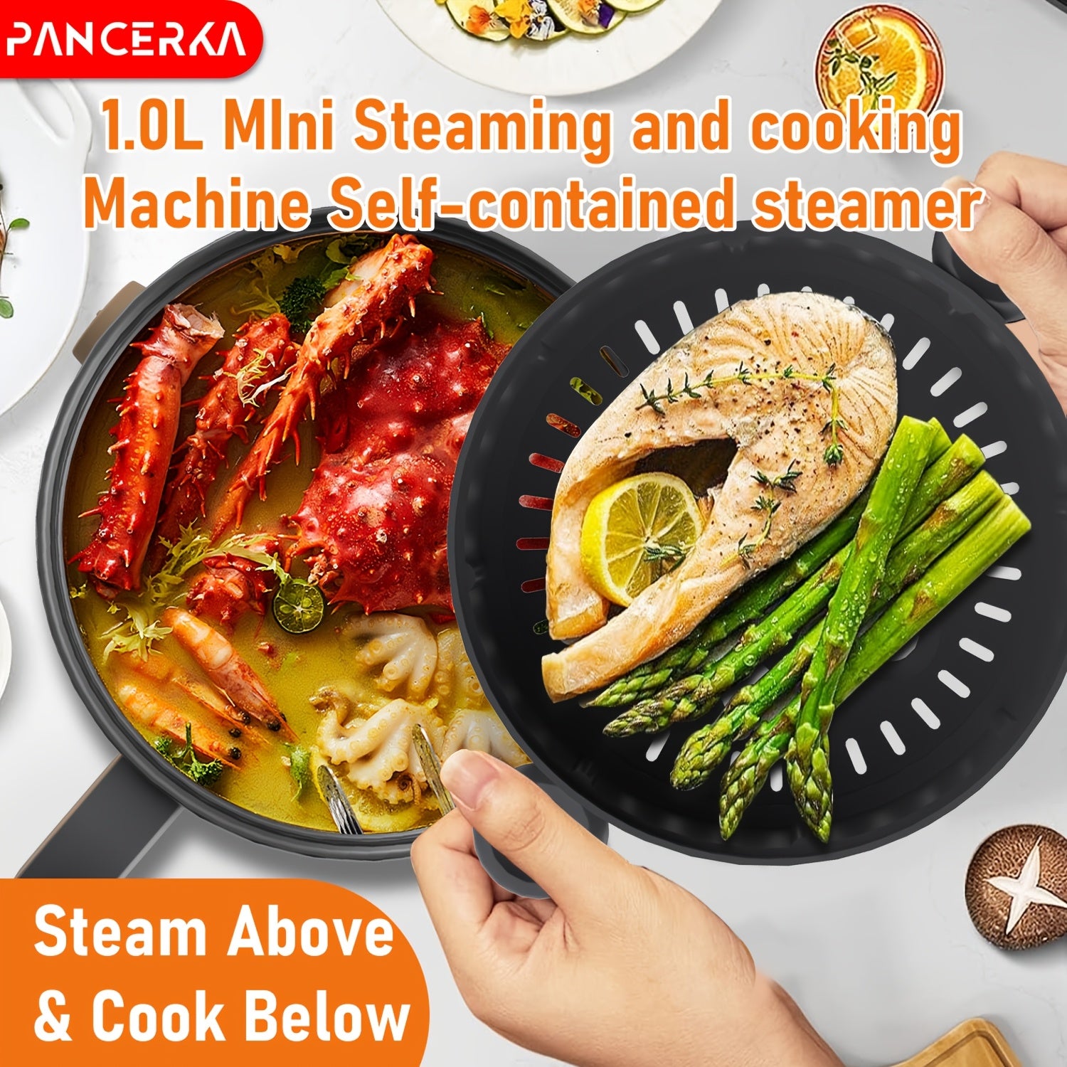 1.0L Compact Electric Cooking Pot with Steamer Non-Stick Multifunctional