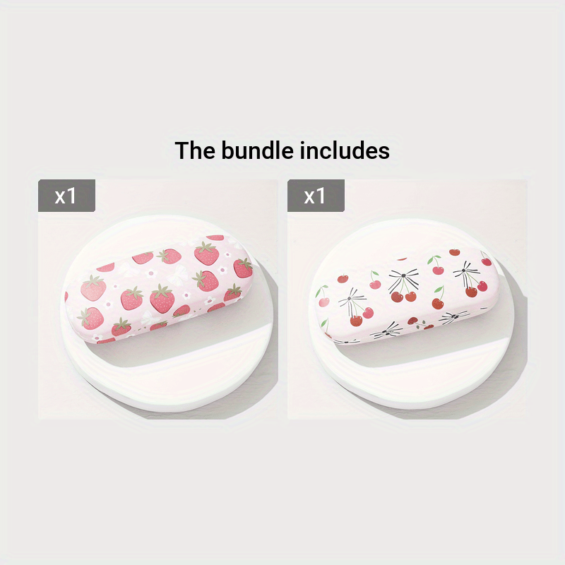 Qizlar uslubidagi portativ ko'zoynak qutisi, gilos bosma pushti qulupnay dizayni bilan