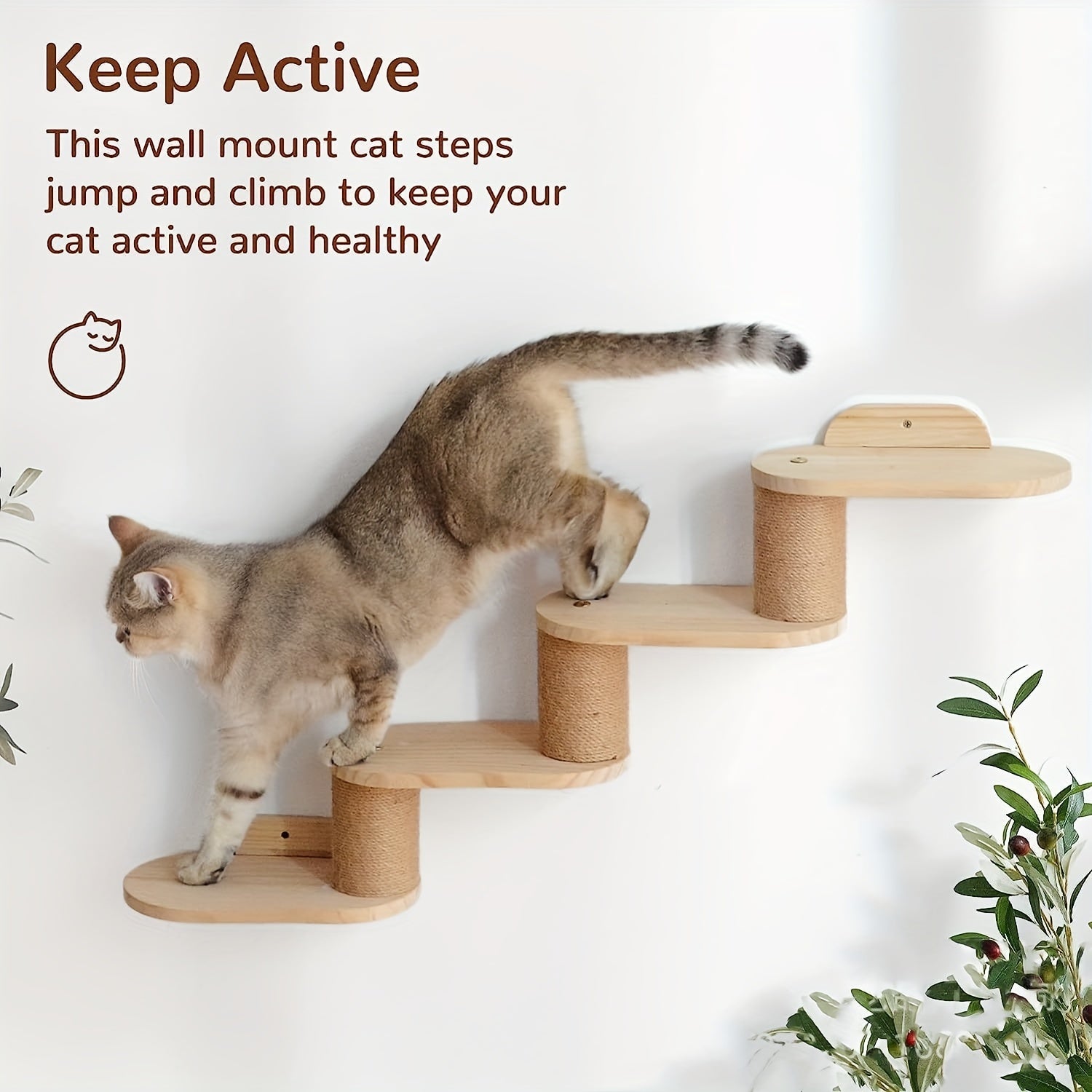 Rustic Solid Wood Cat Climbing Shelves with Sisal Posts for Indoor Cats