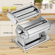 Adjustable Stainless Steel Pasta Maker with Dual-Width Noodle Cutter for Spaghetti and Fettuccine