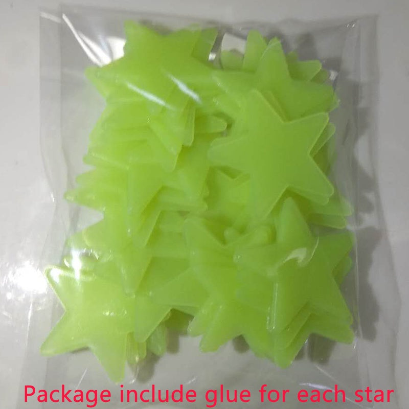 100 Pcs Luminous Star Wall Stickers for Bedroom Ceiling Decor Plastic Glitter