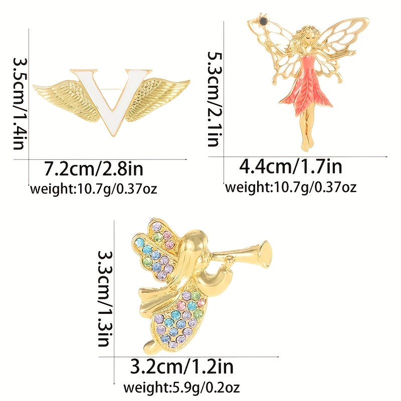 Set of 6 Angel Brooch Pins Alloy Anime Rhinestone Fashion Lapel Badges