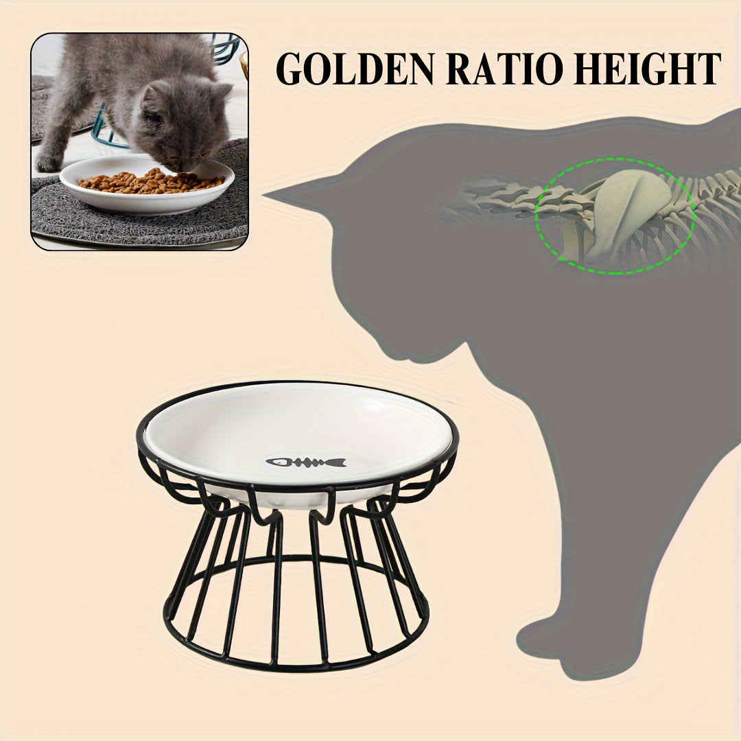 Ceramic Elevated Cat Bowl with Anti-Slip Iron Stand for Comfortable Eating