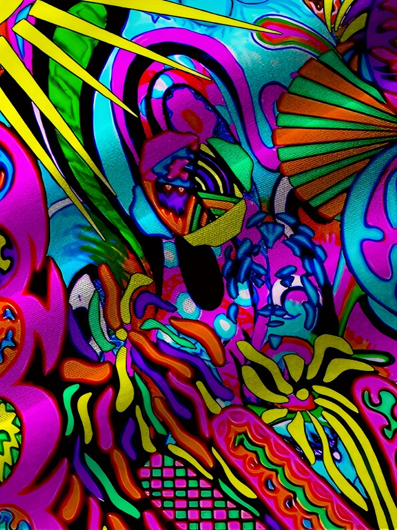 Men's Large Size Summer Shirt with Abstract 3D Digital Print and Button Pocket