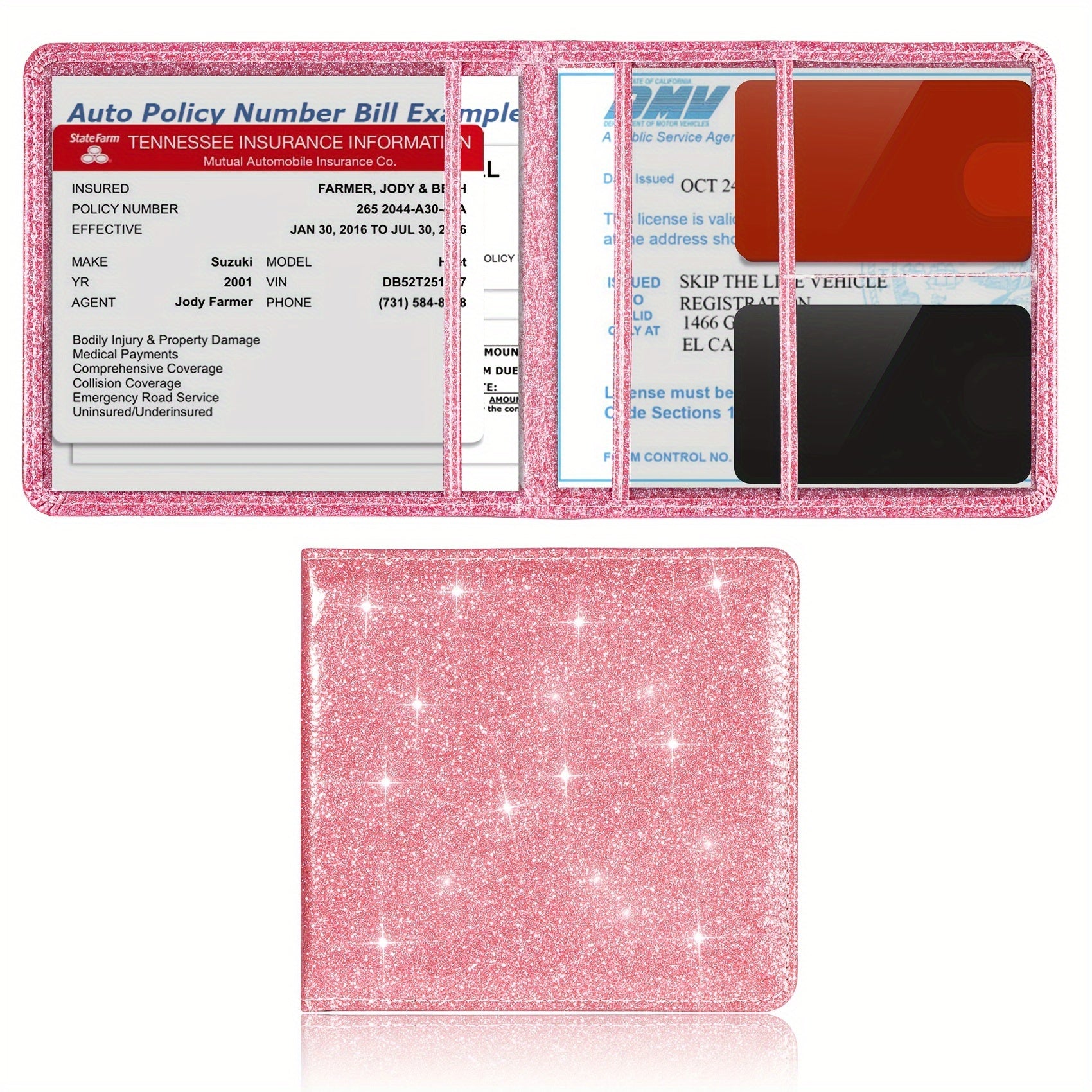 Organizador de guantes de cuero PU para portatarjetas de seguro de coche, billetera para documentos