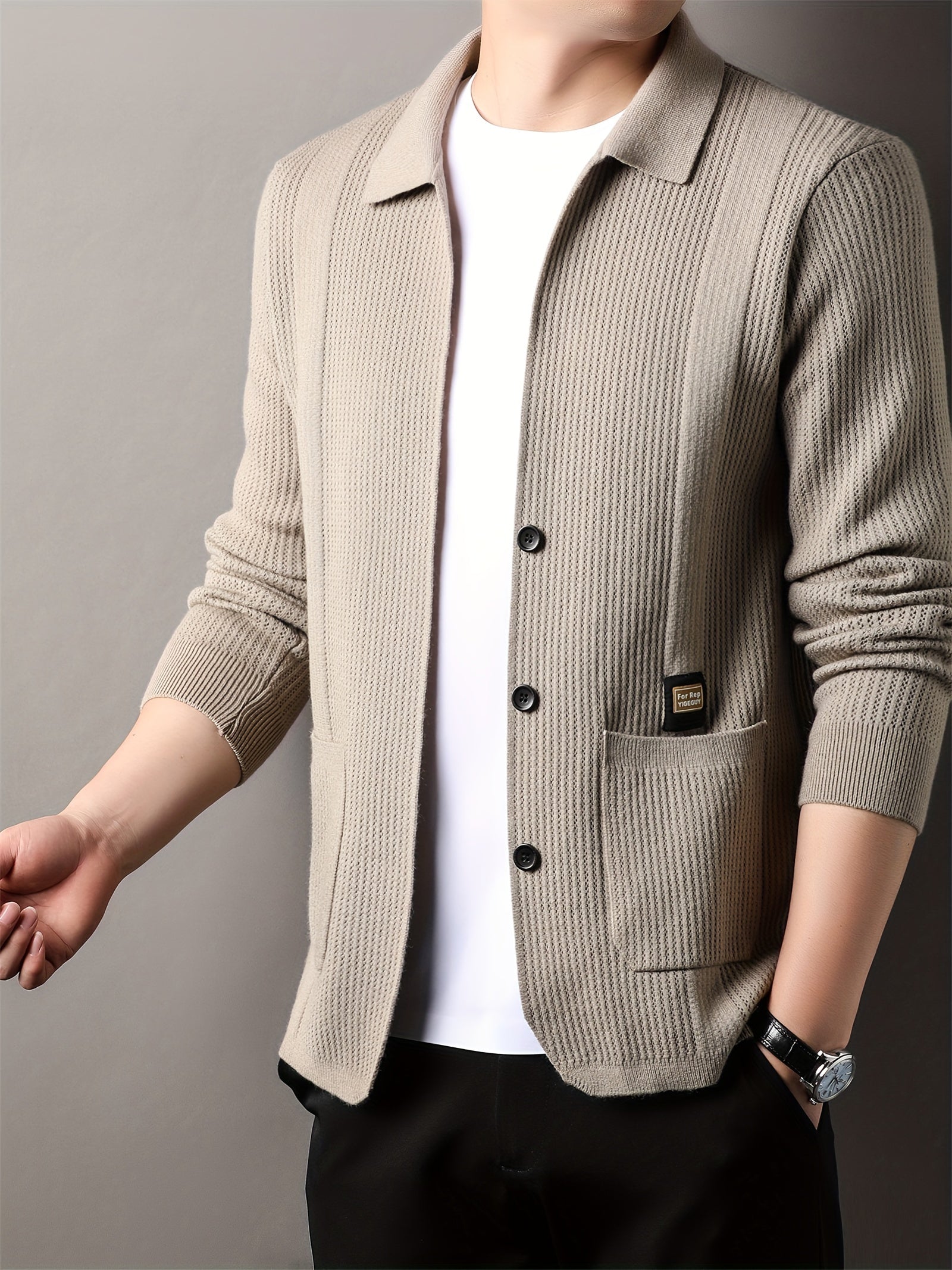 Men's V-Neck Cardigan Fall Winter Solid Color Knit with Pockets