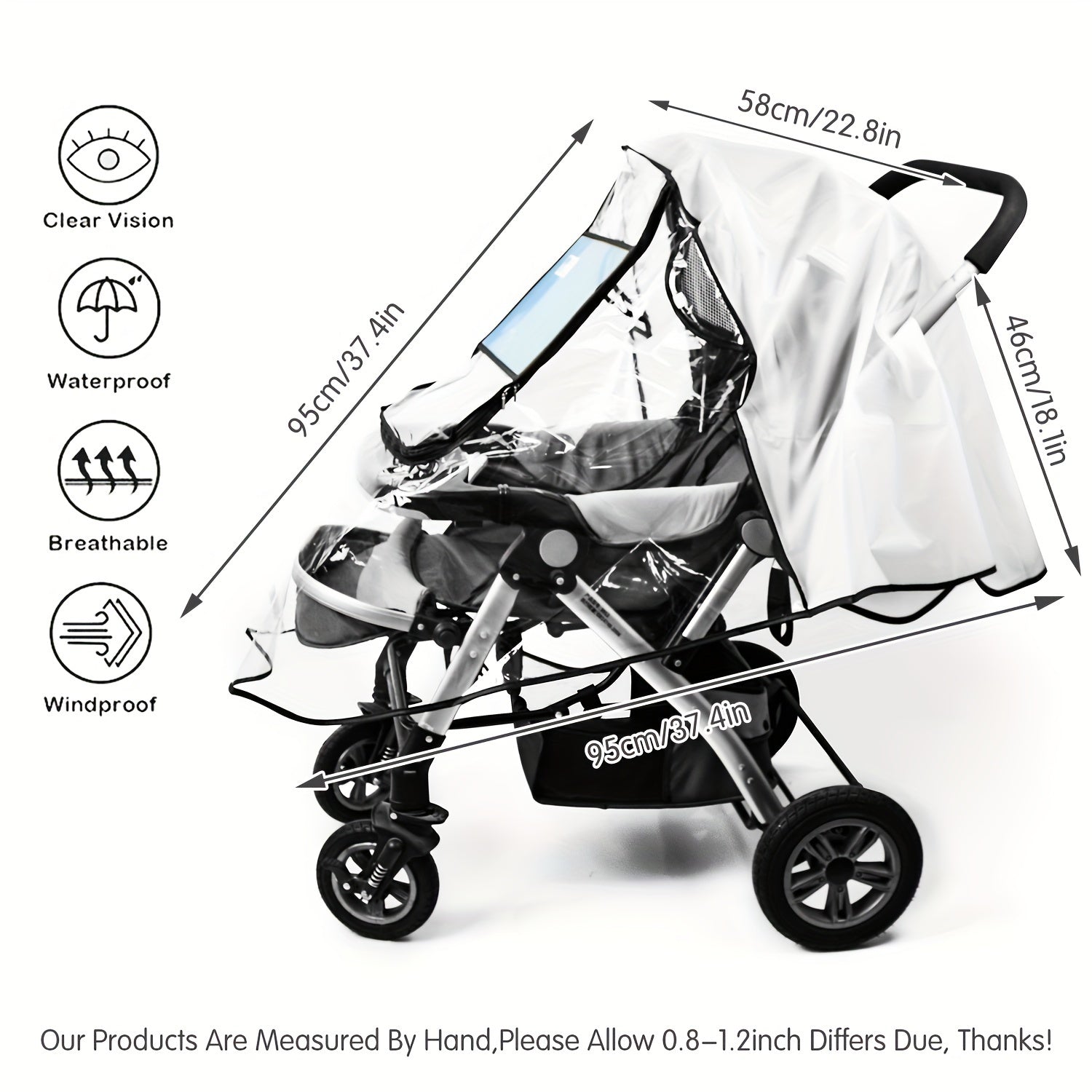 Stroller Rain Cover Waterproof EVA Material for Travel and Outdoor Use