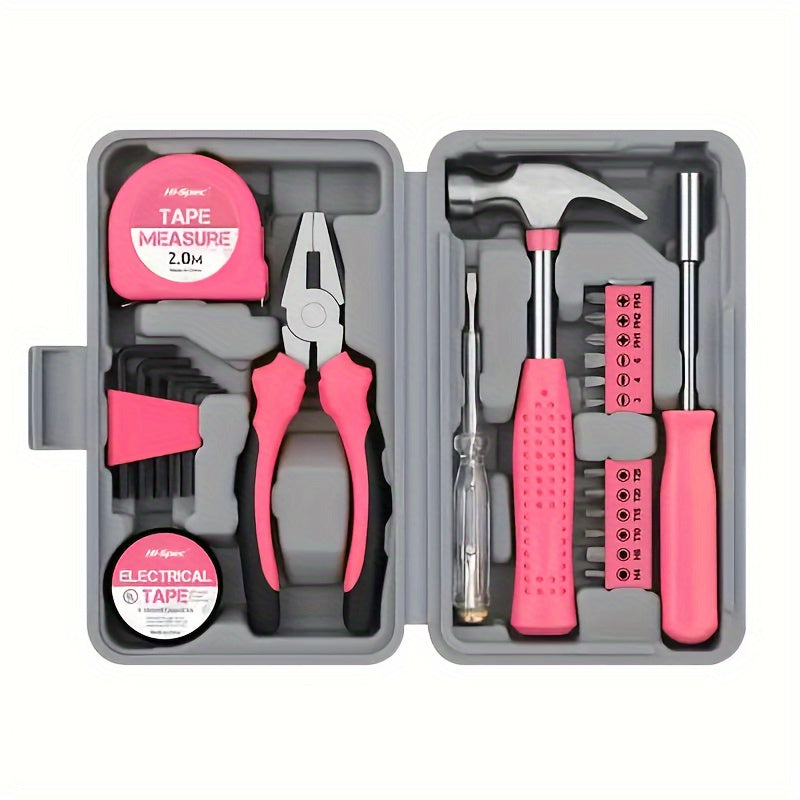 24-Piece Home Repair Tool Kit with Carbon Steel Pliers Wrench Hammer Screwdriver in Yellow Case