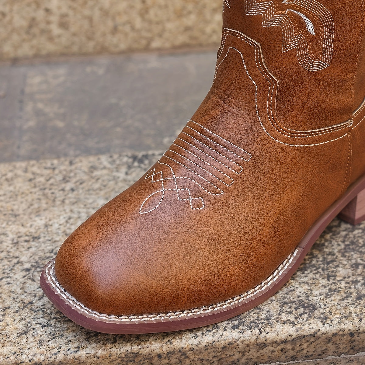 Женские коричневые ковбойские сапоги с вышивкой в западном стиле, до середины икры, с массивным каблуком