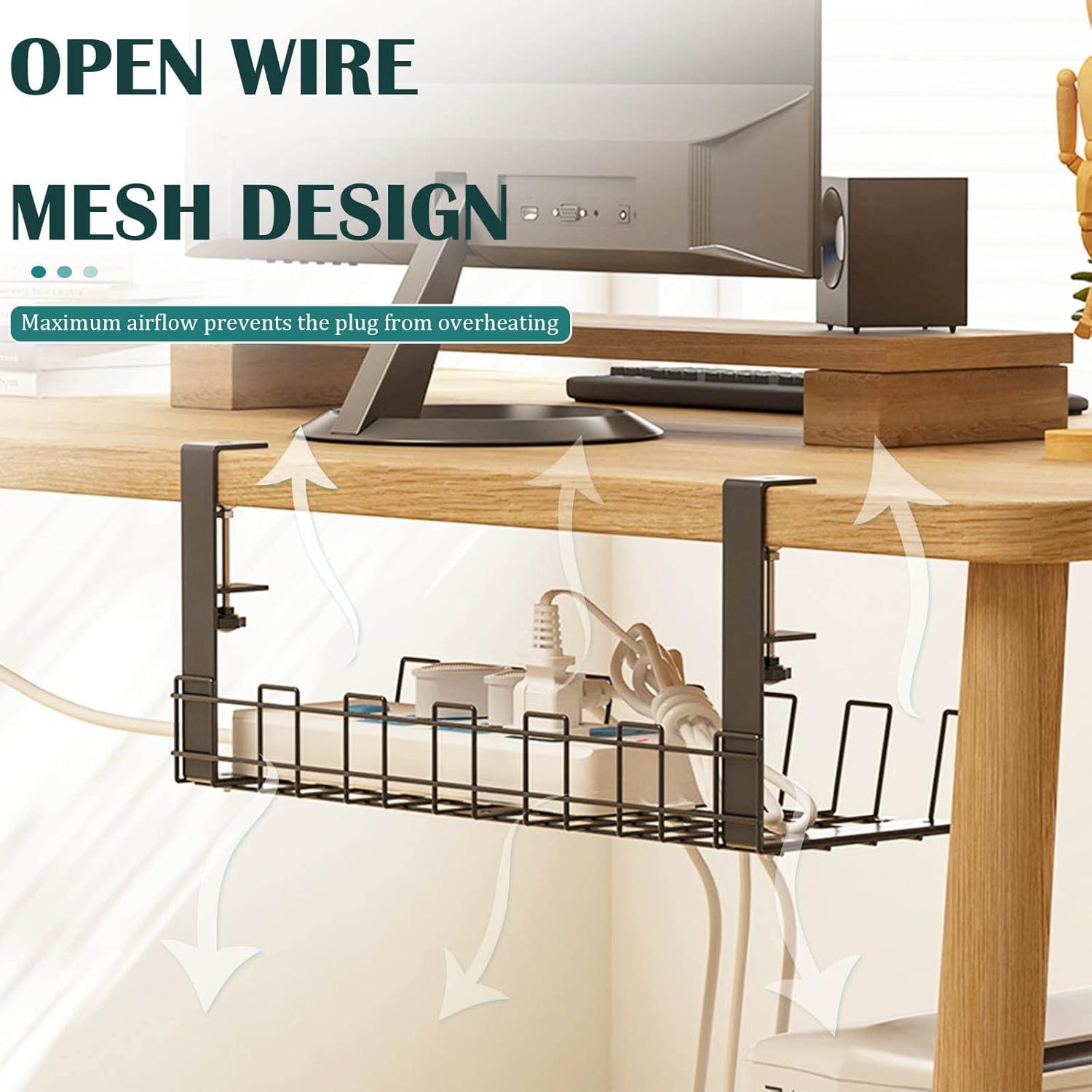 2/3 Cable Management Trays No Drilling Metal Wire Organizer for Desk