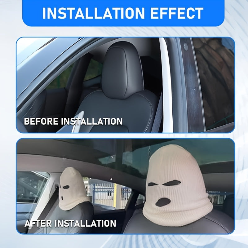 Universal Polyester Car Headrest Covers 2pcs Full Face Mask Design