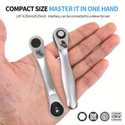 Mini Ratchet Wrench 1/4 Inch Drive Steel Compact Tool for Small Spaces