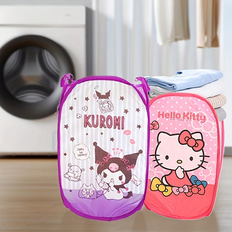 Милый и очаровательный сумка для хранения Sanrio с изображением Хелло Китти и Куроми. Этот складной органайзер можно использовать для хранения грязной одежды или в качестве корзины для белья.
