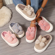 Women's Fleece-Lined Warm Slippers Non-Slip Indoor with Bows