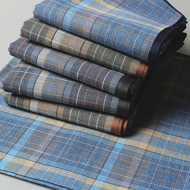 Set of 6 Men's Cotton Plaid Handkerchiefs 39.88cm for Sweating and Gift Giving