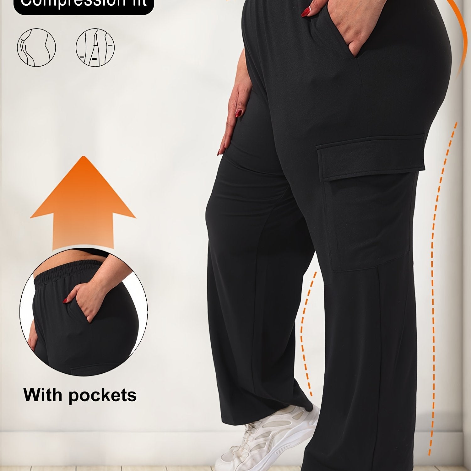 Pantalones de trabajo de talle alto de talla grande con pierna recta para verano y primavera, color negro, talla plus