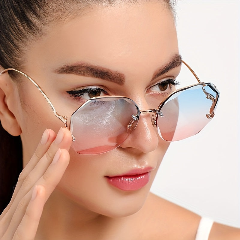 Women's Frameless Round Glasses with Gradient Metallic Lenses for Fashion